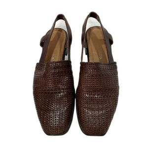 Brown Leather Woven Slingback Sandals
